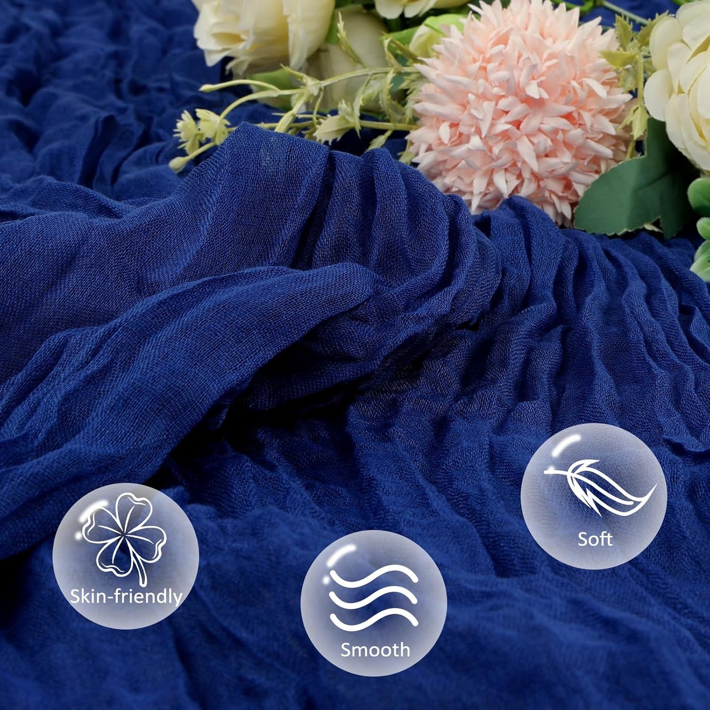 12 Pack Royal Blue Cheesecloth Table Runner 10ft Boho Gauze Fabric Cheese Cloth Table Runner 35 x 120 Inch Rustic Sheer for Romantic Wedding Decor Baby Shower Party Table Centerpiece Decoration