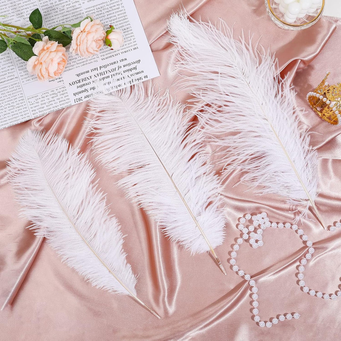 Maitys 90 Pcs Large Natural Ostrich Feathers Bulk 14-16 Inch (35-40cm) 12-14 Inch (30-35cm) 10-12 Inch (25-30cm) Ostrich Feathers Plumes for Centerpieces Wedding(White)