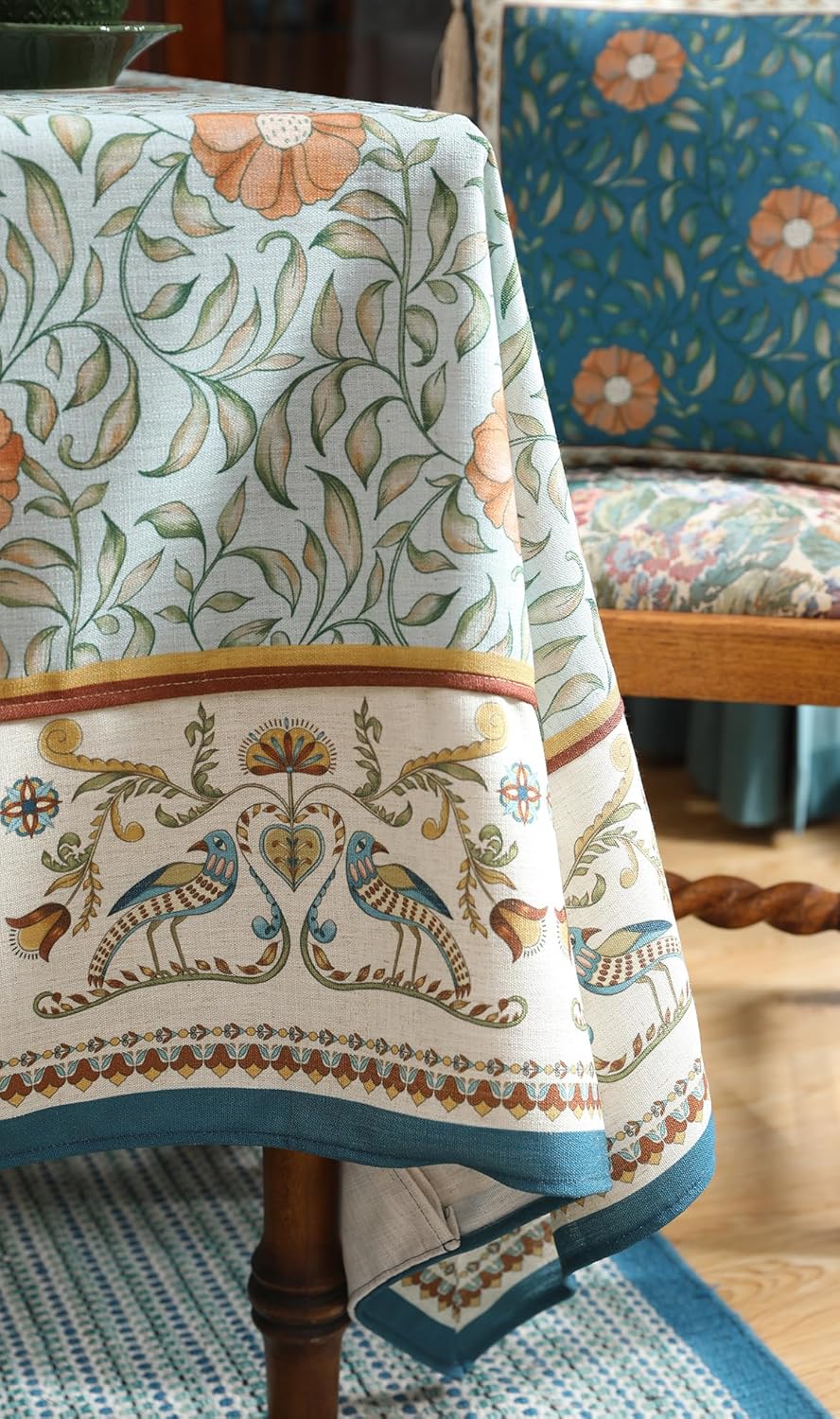 patdrea Designer French Linen Tablecloth Rectangle for Tables,Italian Floral Tablecloth,Provencal Country Tablecloths,FlowerBlue Pattern Table Cover for Kitchen Dining,Christmas,55"x79"