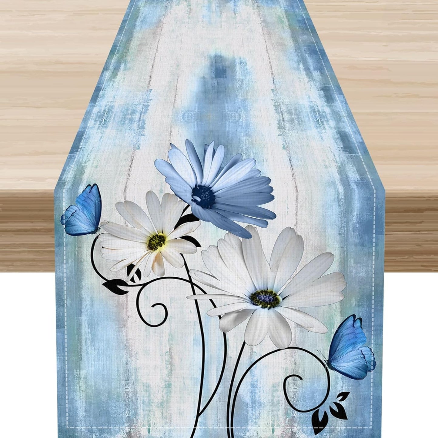 Daisy Table Runner, Spring Floral Seasonal Summer Yellow Flower Rustic Farmhouse Table Center Decor for Home Kitchen Dining Patio Holiday Party Indoor Outdoor Table Decorations, 13"x108" Inch