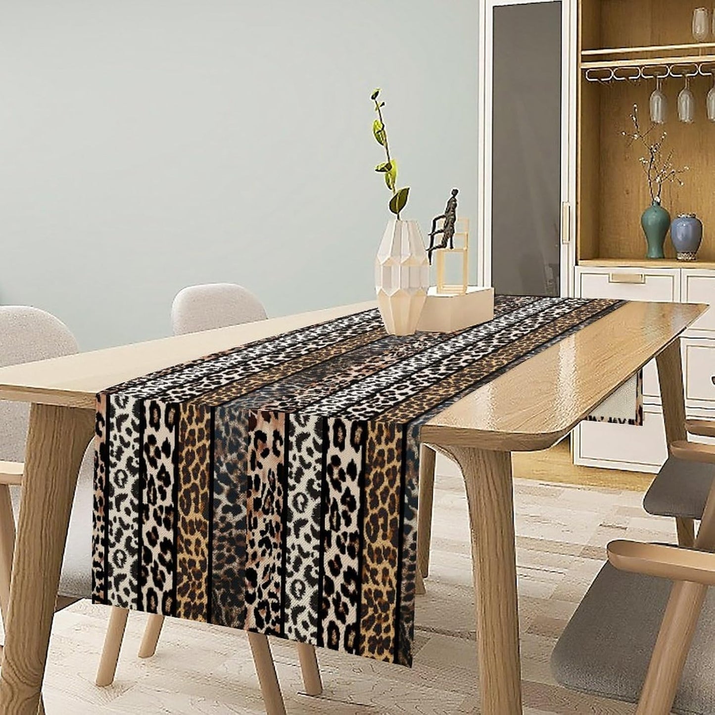 Cow Patchwork Print Table Runner, Country Farm Animal Fur Skin Farm Safari Wildlife Pattern Table Runner for Dinner Dinning Home Kitchen Living Room Party Holidays Setting, 13x60 Inch