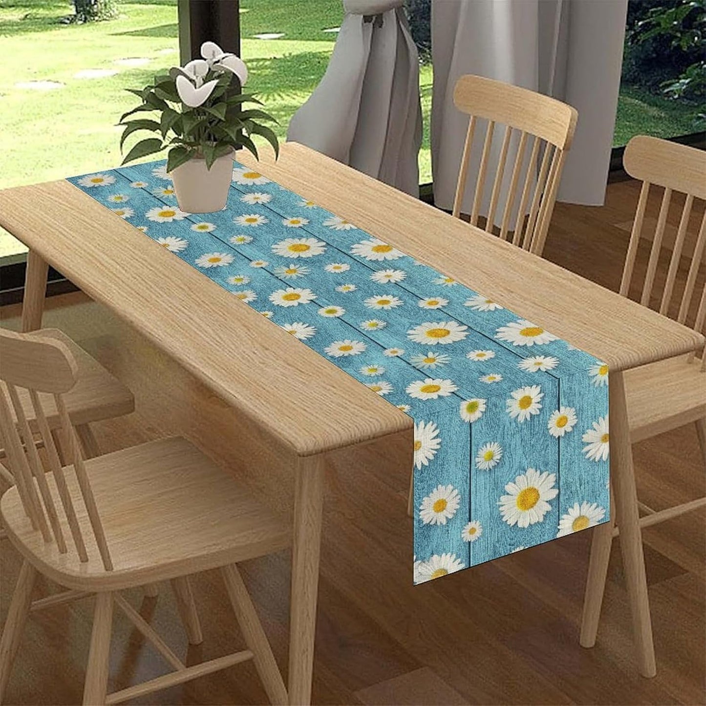 Spring Daisy Table Runner, Farmhouse Seasonal Summer Flower Retro Country Table Center Decor for Home Kitchen Dining Patio Holiday Party Indoor Outdoor Table Decorations, 13"x90" Inch