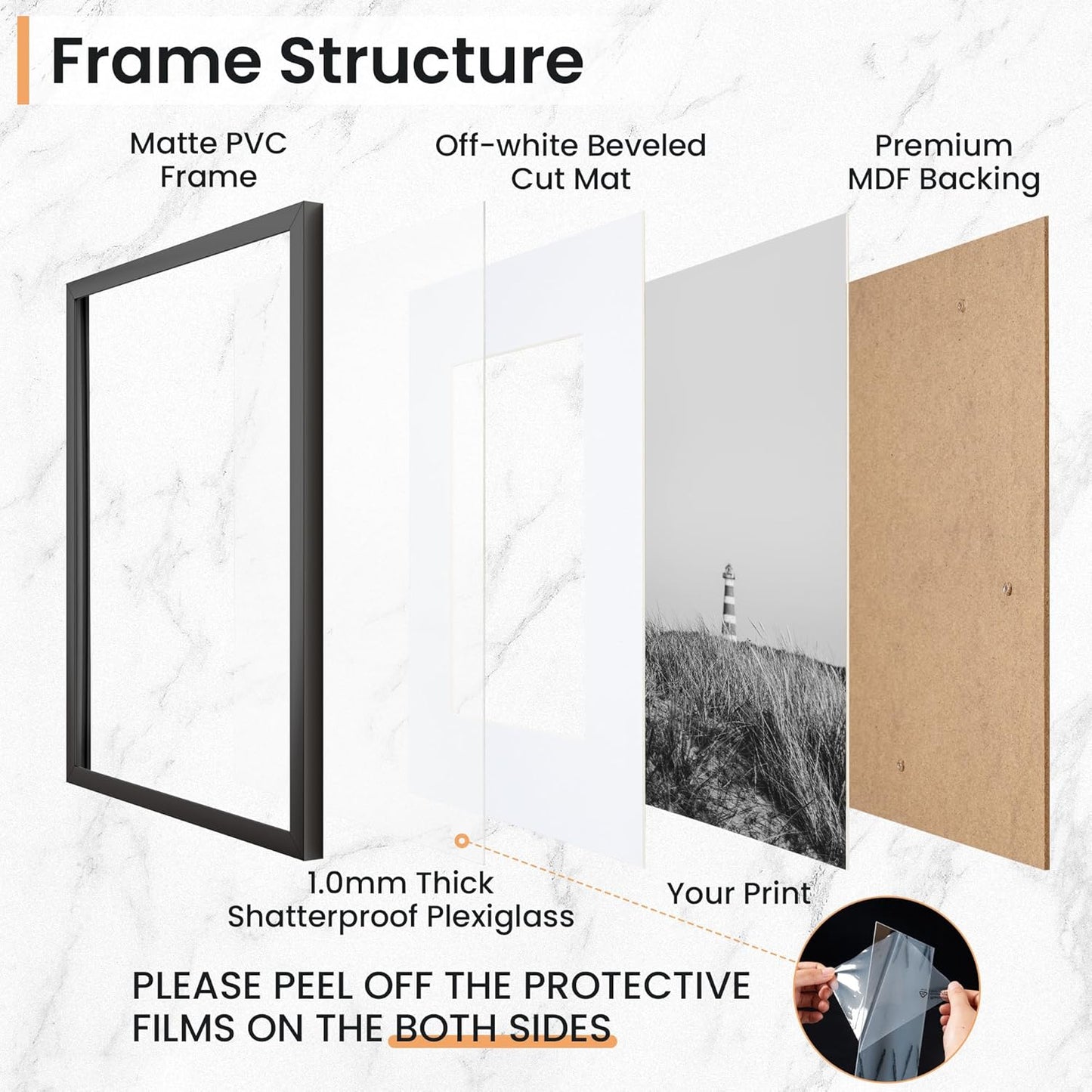 11x17 inch Picture Frame,11x17 Photo Frames with Removable Mat - High Definition Plexiglass - Vertical and Horizontal Display - Wall Hanging Frame - Black, 3 Pack
