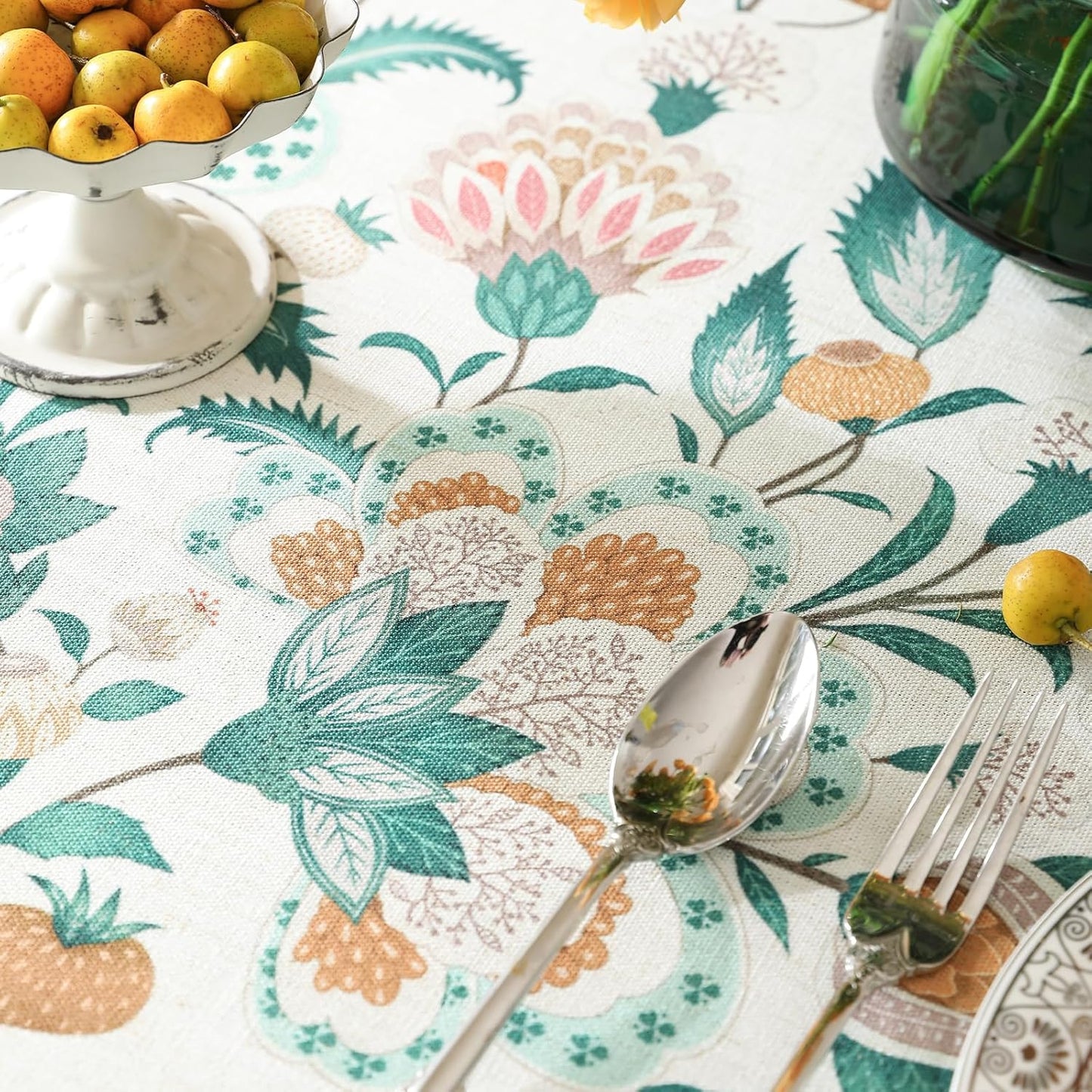 patdrea Designer French Green Small Square Table Cloth,Vintage Italian Floral Country Linen Tablecloth,Wrinkle Free Decor Cover for Kitchen,Dining,Christmas,Party,Thanksgiving,55"x55"-Tree Life