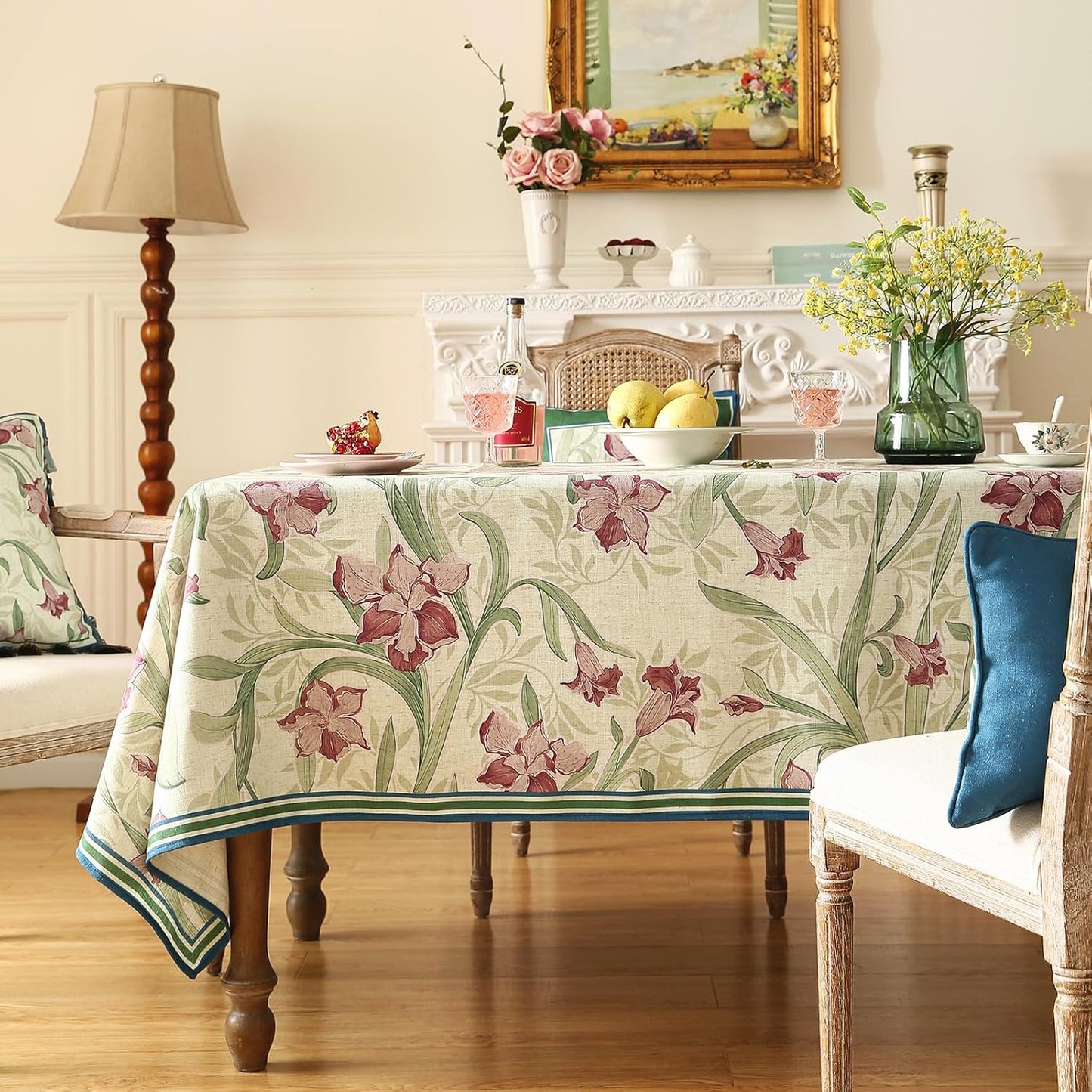 patdrea Designer Green Rectangle Tablecloth,Framhouse Vintage French Violets Pattern Tablecloths,Elegant Floral Table Cover Decor for Kitchen Dining Christmas,Party,Thanksgiving,63"x87"-Tara a