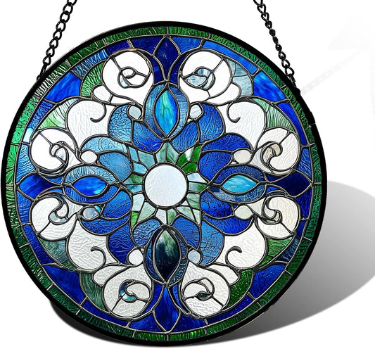 Stained Glass Window Hanging, Boho Style Sun Catchers Diamond Glass Panel Hangings Tiffany Suncatcher Decor for Birthday for Women, Men, Wife, Aunt, and Mom 7.8 in