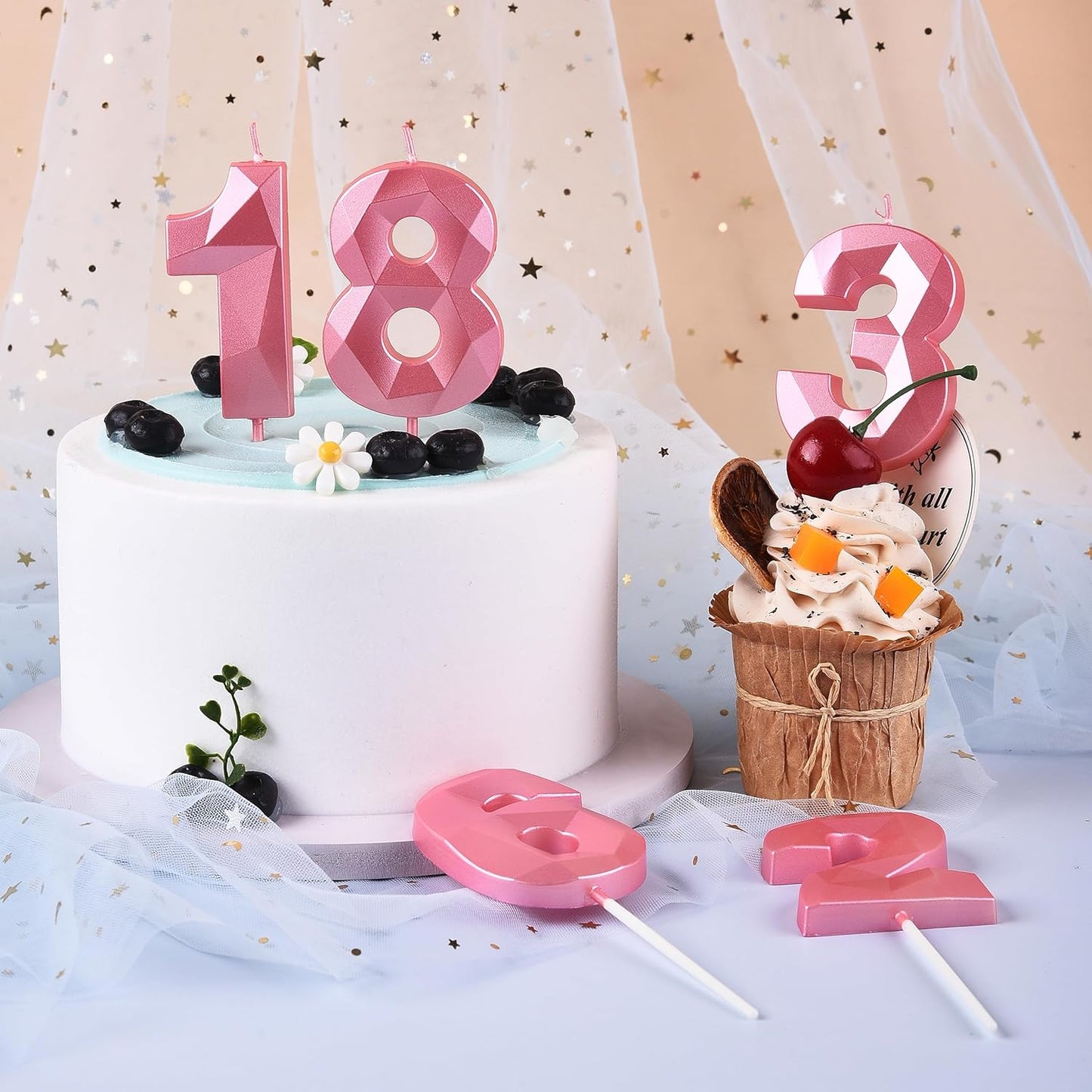 PHD CAKE 2.76 Inch Crystal Pink 2 Number Birthday Candles, Pink Number Candles, Cake Number Candles, Party Celebration
