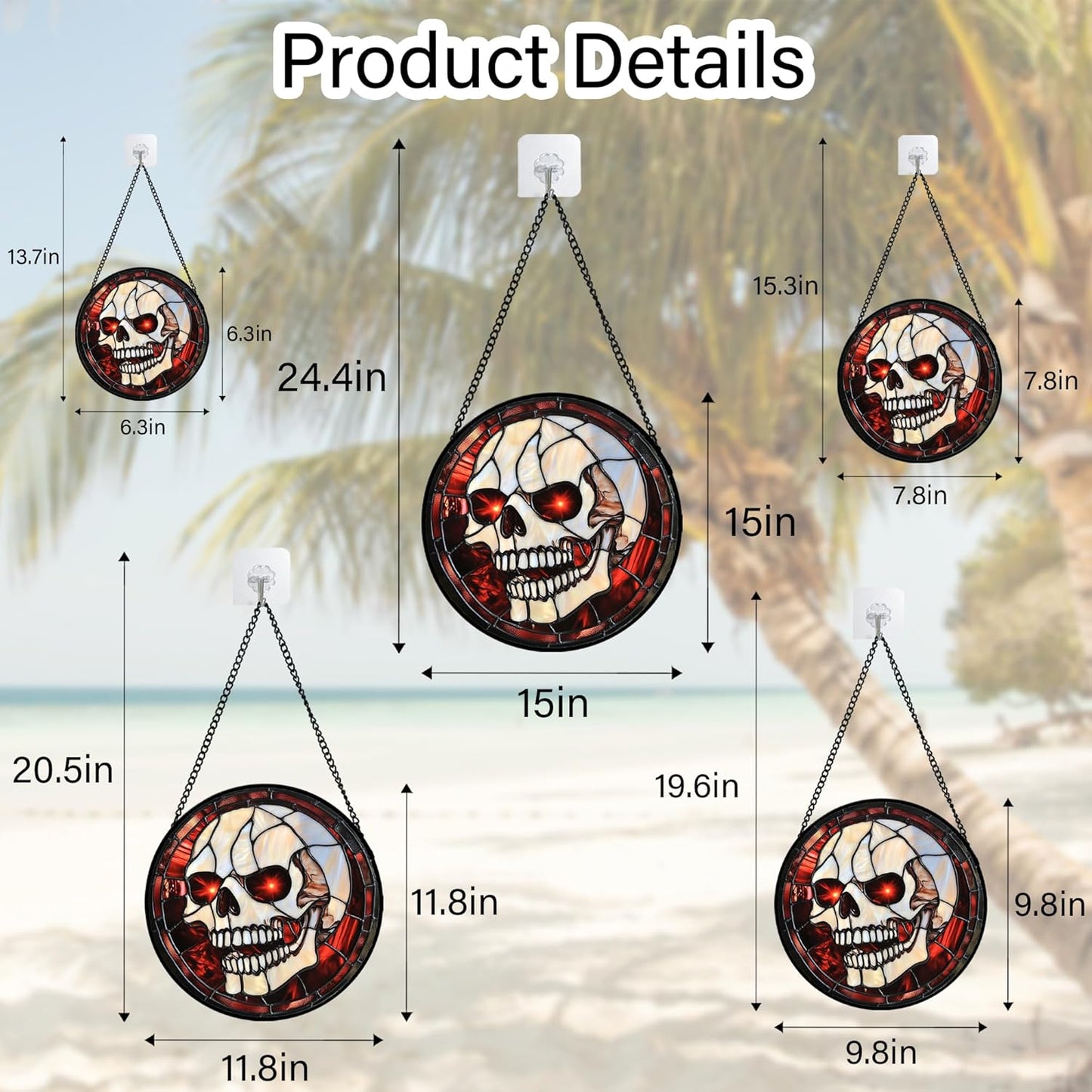 Stained Glass Window Hanging - Halloween Decorations White Skeleton Suncatcher for Doors Garden Indoor Spooky Funny Red Sun Catchers Gothic Decor Horror Gifts for Women Men Friend 6.3 in