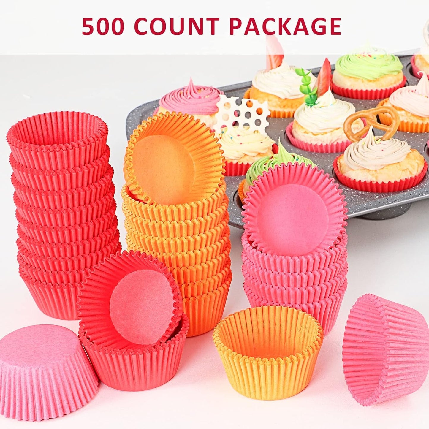 Caperci Standard Red Cupcake Muffin Liners 500-Count, No Smell, Food Grade & Grease-Proof Paper Baking Cups (Red)