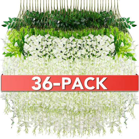 Wisteria Hanging Flowers,Fake Hanging Flowers,Wisteria artificiales Garland for Home Wedding Arch Floral Party Garden Ceremony Outdoor Decor,3.6 feet Long(36,White)