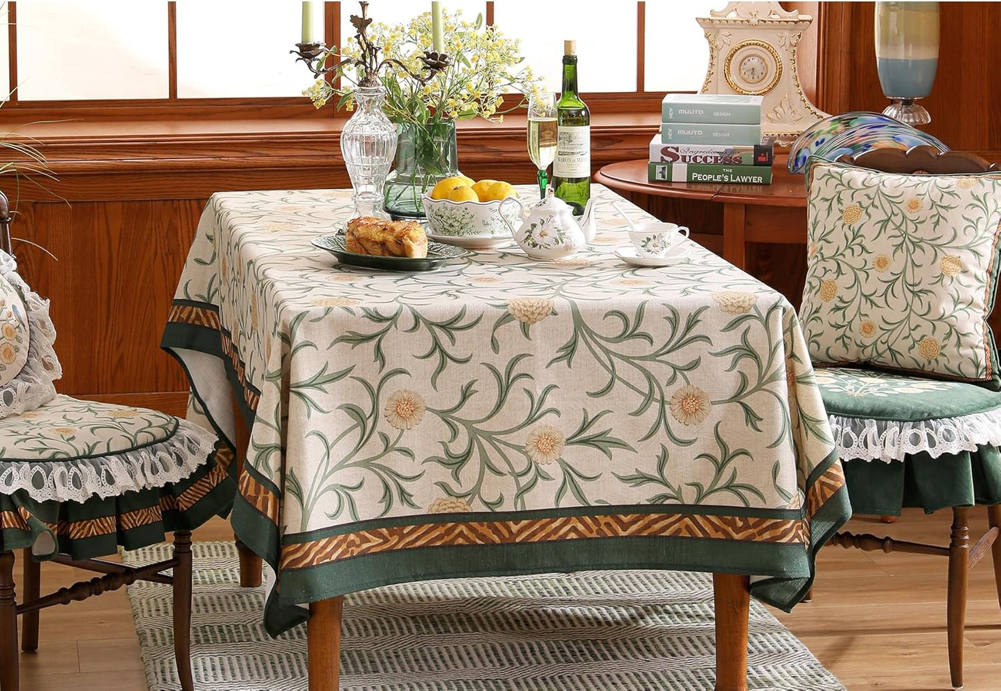 patdrea Designer Floral Linen Table Cloth for Sqaure Table,Vintage French Tablecloth,Small Colorful Decoration Cover for Kitchen Dining,Christmas,Party,Thanksgiving,67"x67"-Littledaisy