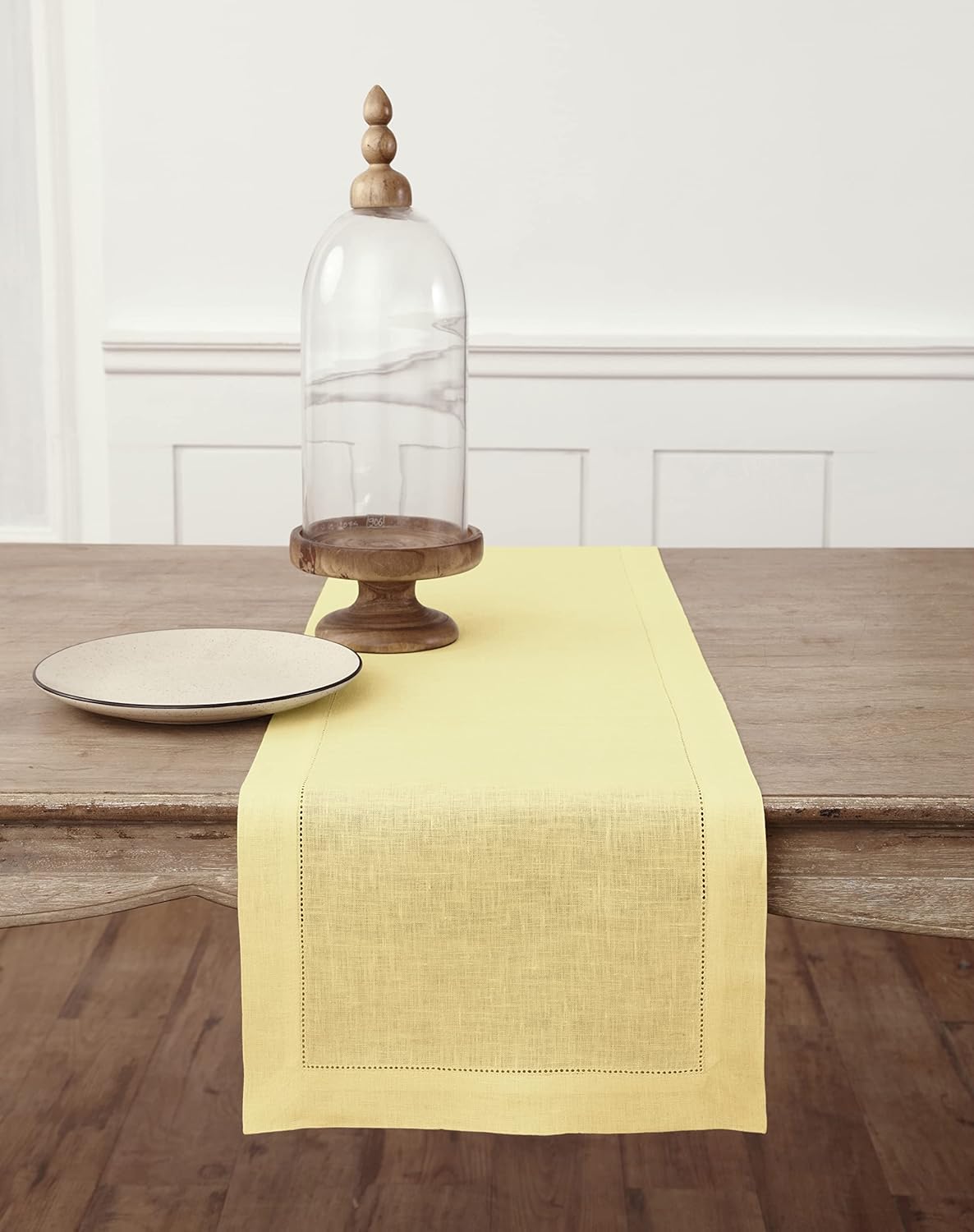 Solino Home Linen Yellow Table Runner 144 Inches Long - 100% Pure Linen Extra Long Table Runner 14 x 144 Inch - Classic Hemstitch