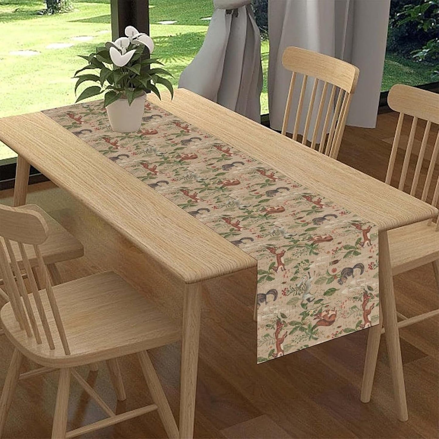 Rustic Woodland Table Runner, Farmhouse Forest Animals Country Lodge Wild Animals Fox Rabbits Table Center Decor for Home Kitchen Dining Patio Holiday Party Indoor Table Decorations, 13"x36" Inch