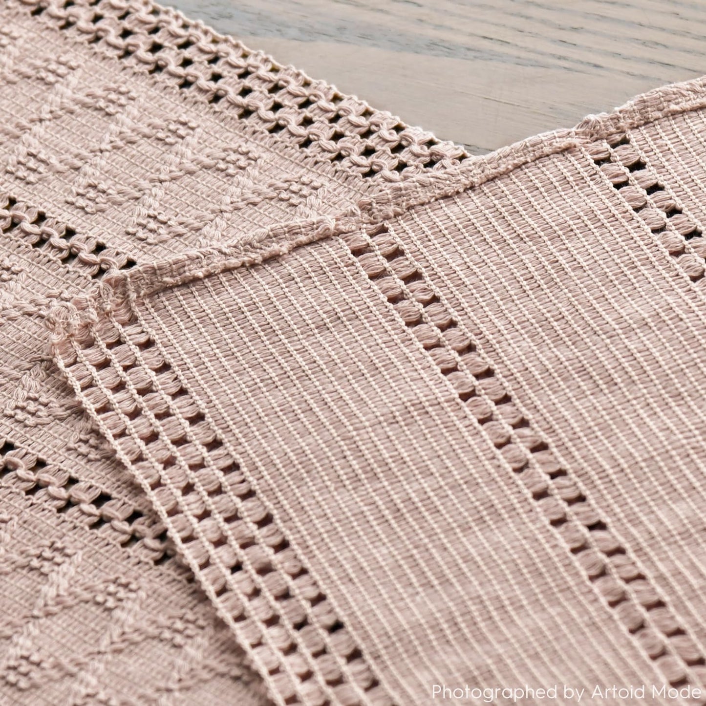 Artoid Mode Pink Farmhouse Woven Rustic Hollow Table Runner, Seasonal Holiday Hollow Kitchen Dining Table Decoration for Home Party Decor 12x72 Inch
