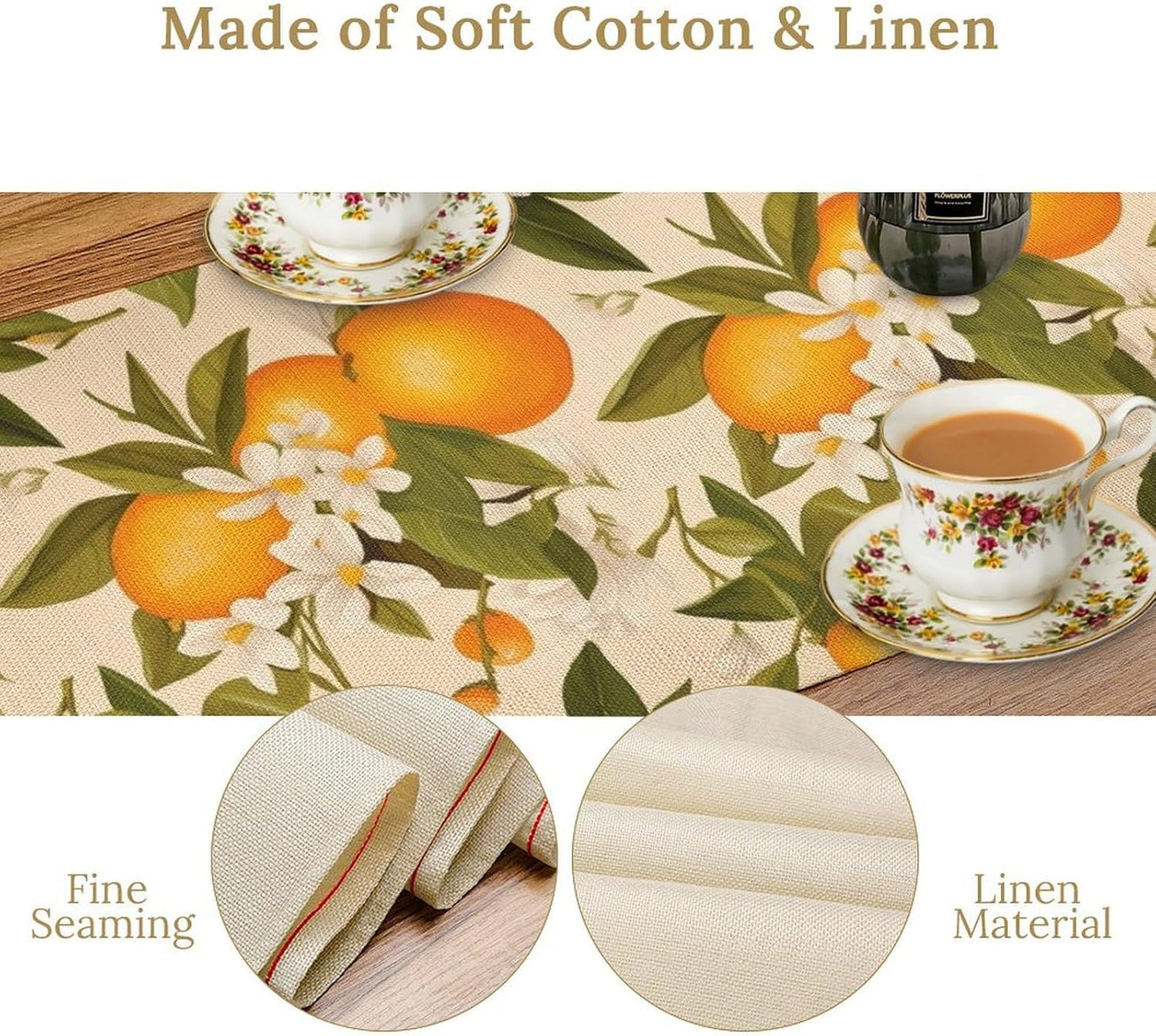Vintage Orange Table Runner Spring Summer Orange Mandarin Floral Dinner Runner for Farmhouse Party Holiday Home Kitchen Dining Table Decor 13x120