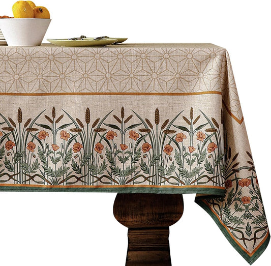 patdrea Designer Linen Light Brown Square Table Cloth,Vintage French Breathable Floral Tablecloth,Decor Table Covers for Kitchen Dining,Parties,Christmas,Tea Party,Thanksgiving,67"x67"-Cudillero