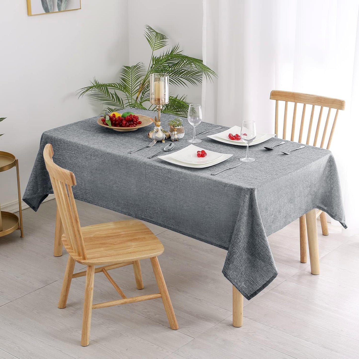 Hiasan 2 Pack Faux Linen Rectangle Tablecloth - Wrinkle and Stain Resistant Washable Table Cloth for Kitchen Dining Room Holiday Table Cover for Party Dinner, Grey, 90 x 132 Inch