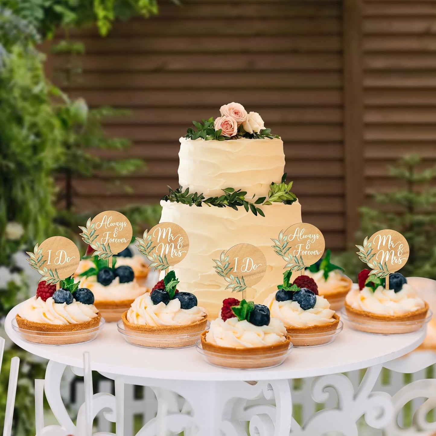 36 PCS Mr & Mrs Wedding Cupcake Toppers with Green Leaves Engagement Cake Decorations