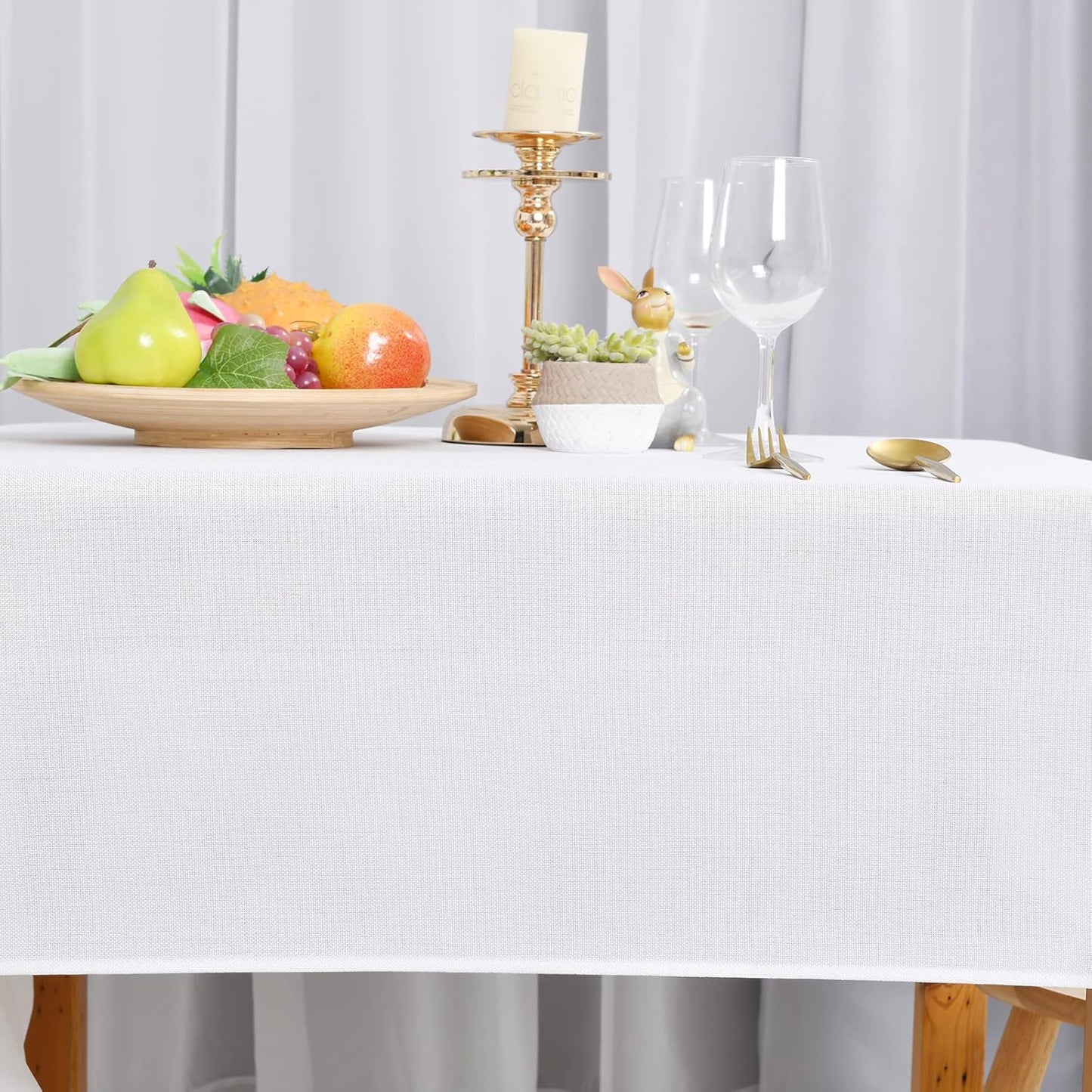 Hiasan 2 Pack Faux Linen Rectangle Tablecloth - Wrinkle and Stain Resistant Washable Table Cloth for Kitchen Dining Room Holiday Table Cover for Party Dinner, White, 70 x 140 Inch