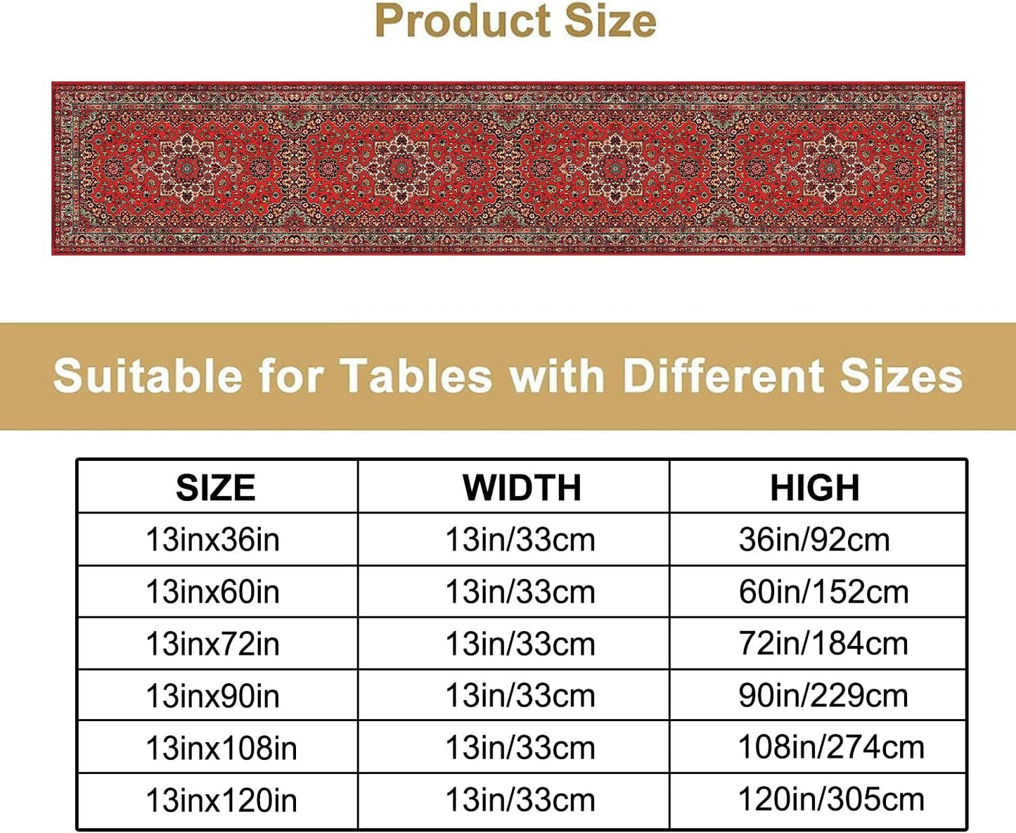 Vintage Boho Floral Table Runner, Rustic Country Farmhouse Red Black Retro Flower Pattern for Home Kitchen Table Decor Dining Coffee Room Party Decor 13x120in