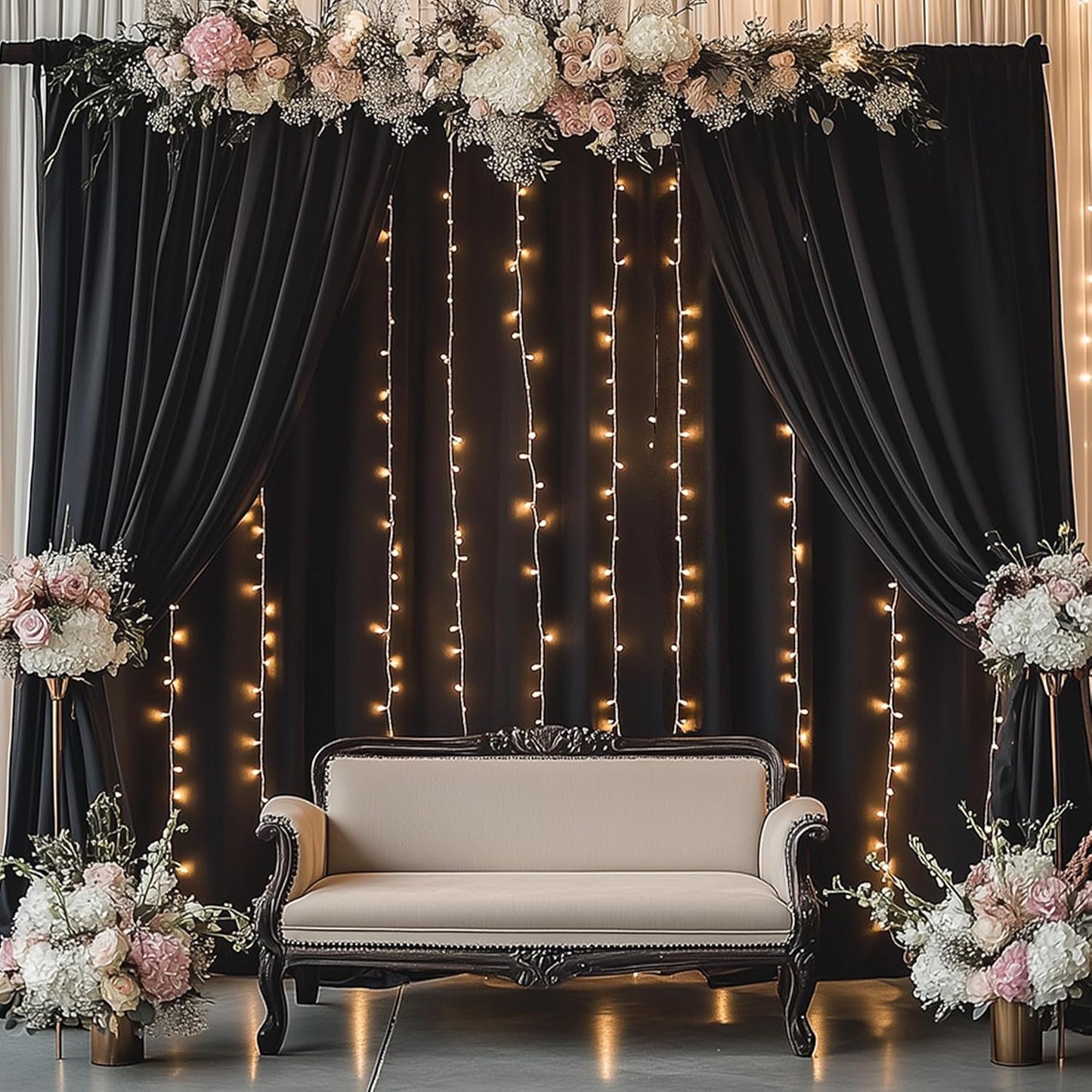 10ftx14FT Wrinkle Free Black Backdrop Curtain, 2 Panels 14FT Height Black Wedding Backdrop Drapes, Silky Polyester Back Drop Cloth for Birthday Photography Background Party Backdrop Draping