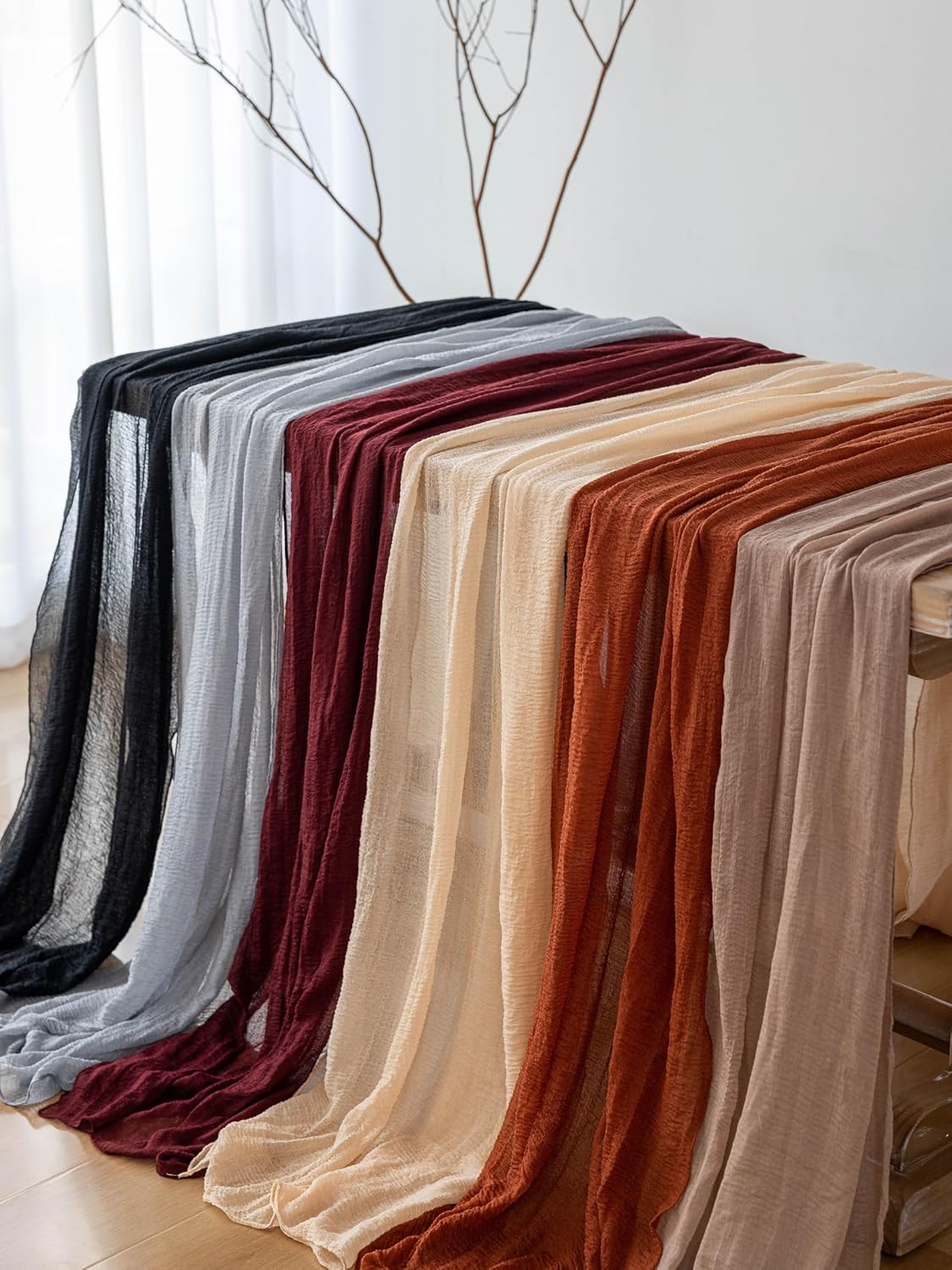 Cheesecloth Table Runner Nude Gauze Rustic Boho Coffee Cheese Cloth 120 Inch 10 FT for Wedding Baby Shower Bridal Shower Birthday Party Long Sheer Farmhouse Home Decorations