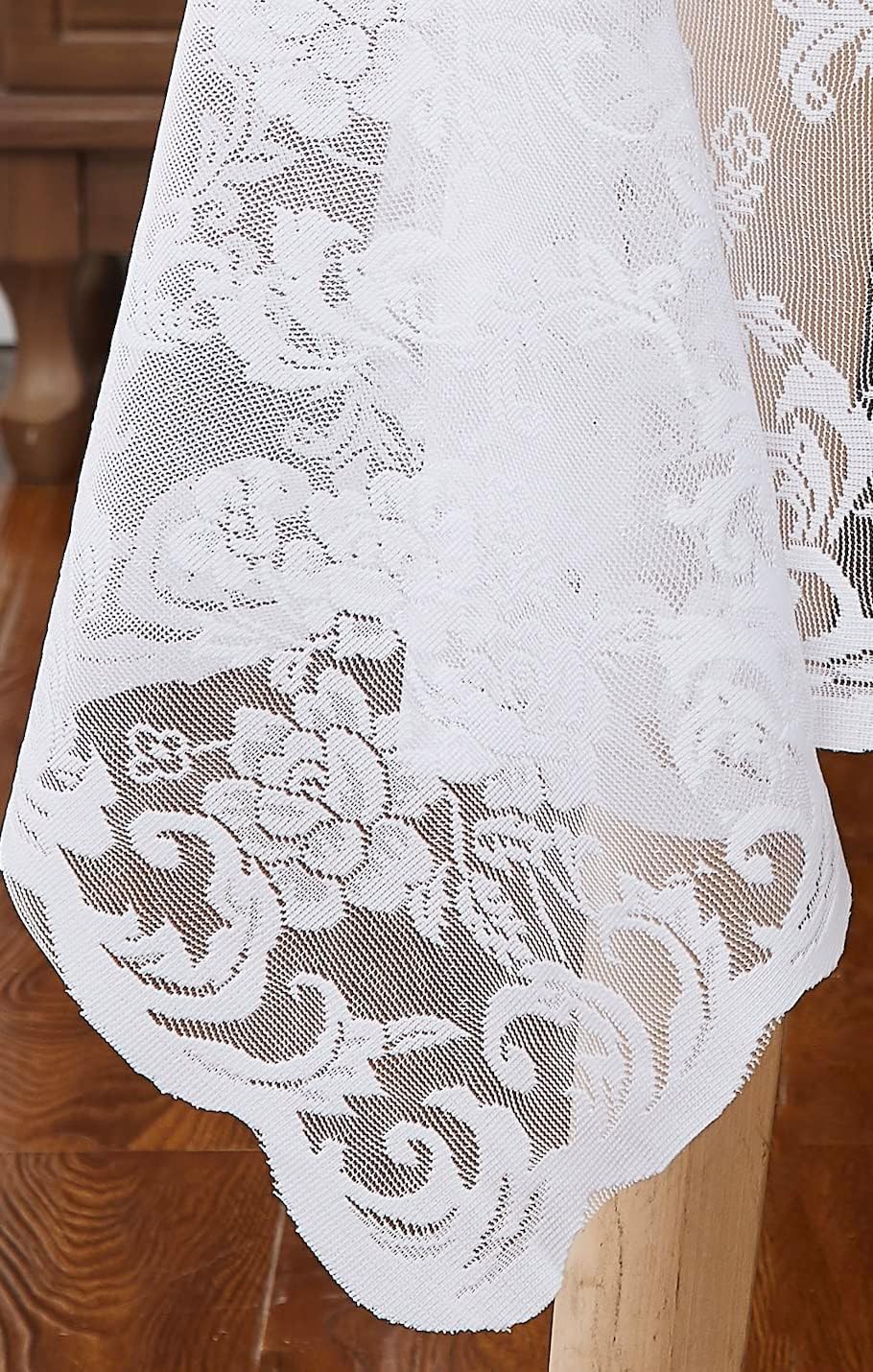 LinenZone White Rectangle Tablecloth for Rustic Vintage Decor. Sheer Lace Tablecloth Works Great for Wedding, Thanksgiving or Christmas Party (Mia TC 54 x 72, White)