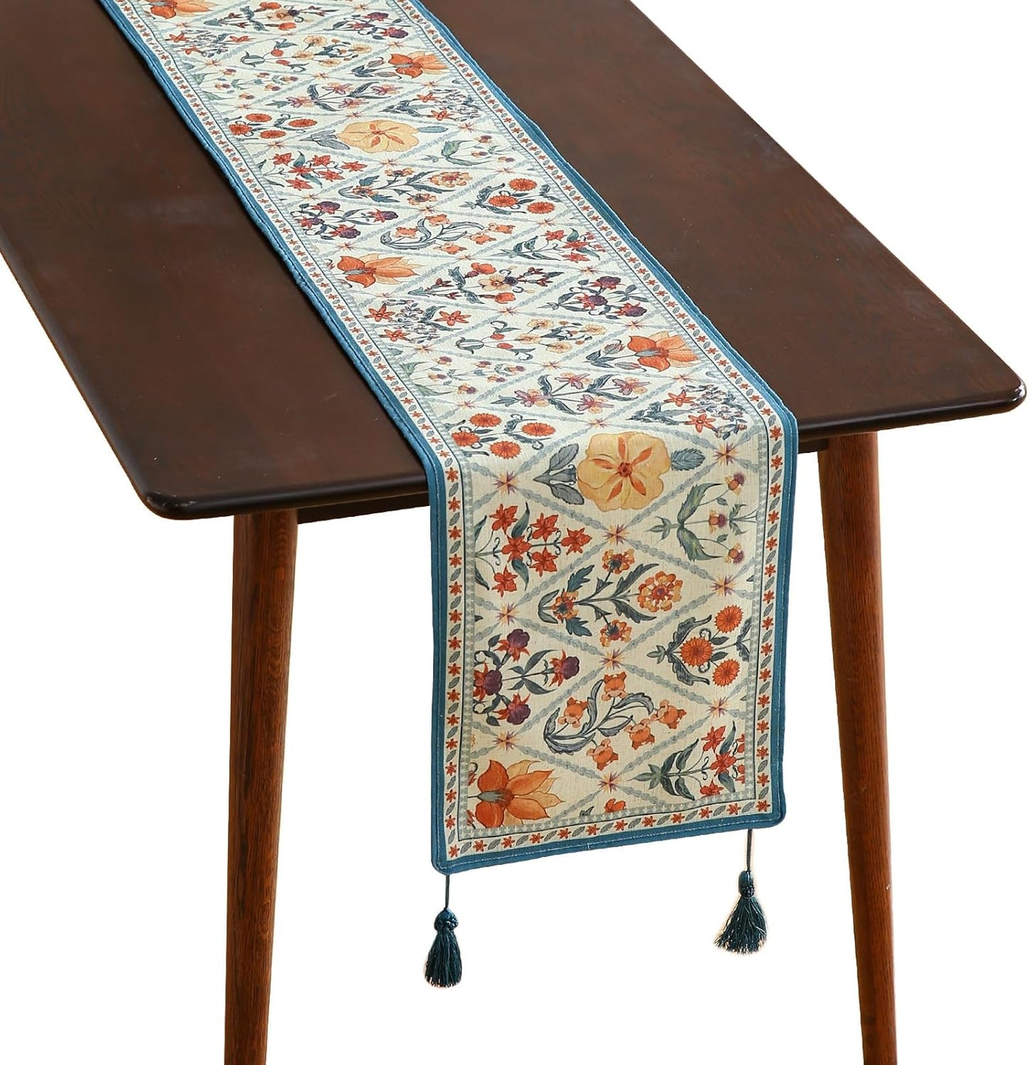 ISAENNE Designer Bohemian Elegant Linen Table Runner 87 Inches Long,Colorful Flower Pattern Table Runners for Dining Tables,Thanksgiving,Kitchen Tables,Christmas,12"*87"-Floralsea A