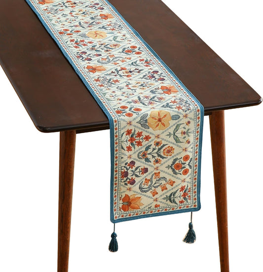 ISAENNE Designer Bohemian Elegant Linen Table Runner 87 Inches Long,Colorful Flower Pattern Table Runners for Dining Tables,Thanksgiving,Kitchen Tables,Christmas,12"*87"-Floralsea A