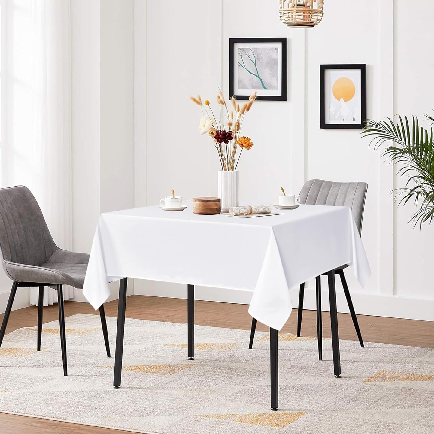 sancua White Square Tablecloths 54x54 Inch - Fabric Table Cloth for Square or Round Tables, Washable Polyester Table Cover for Dinner, Holiday Party, Decorative Display Tables