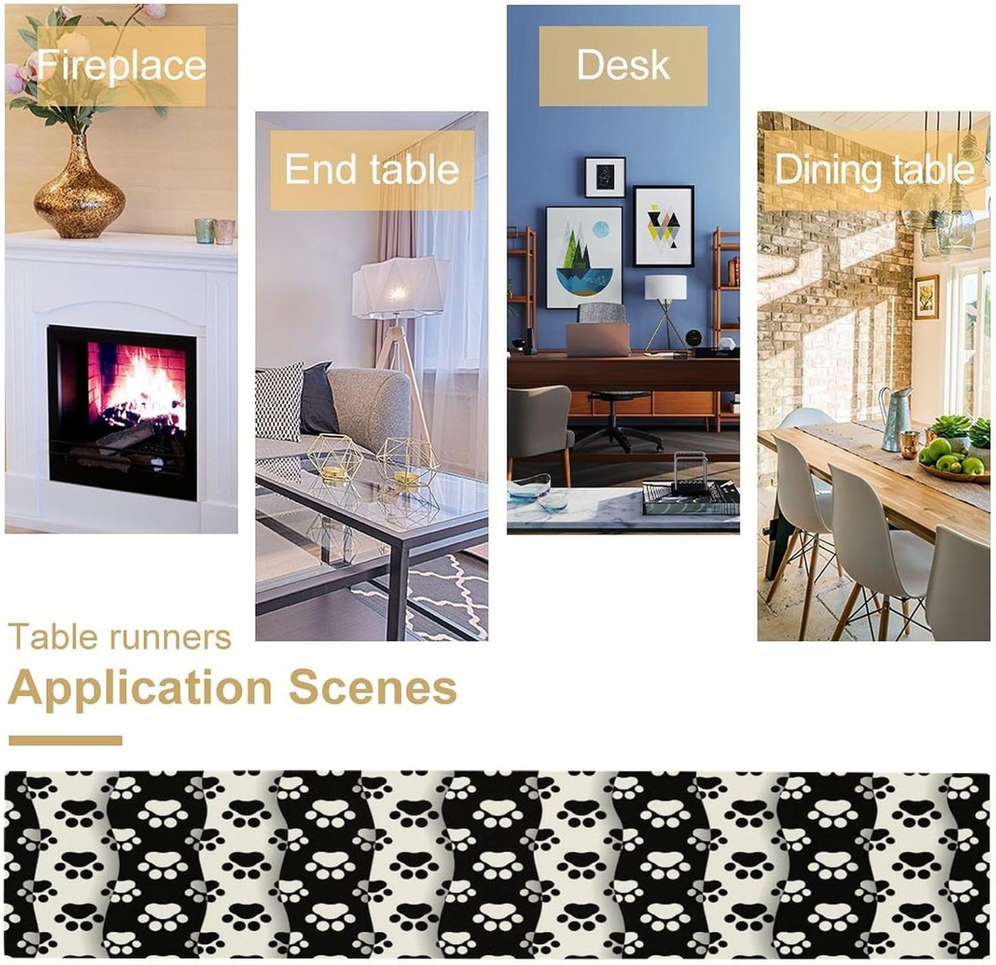 Dog Paw Table Runner,Kid Cute Animal Footprint Black White Theme Design Print Tablecloth Burlap for Hotel Indoors Outdoor Dining Room Kitchen Home Decor,W13X L36 in