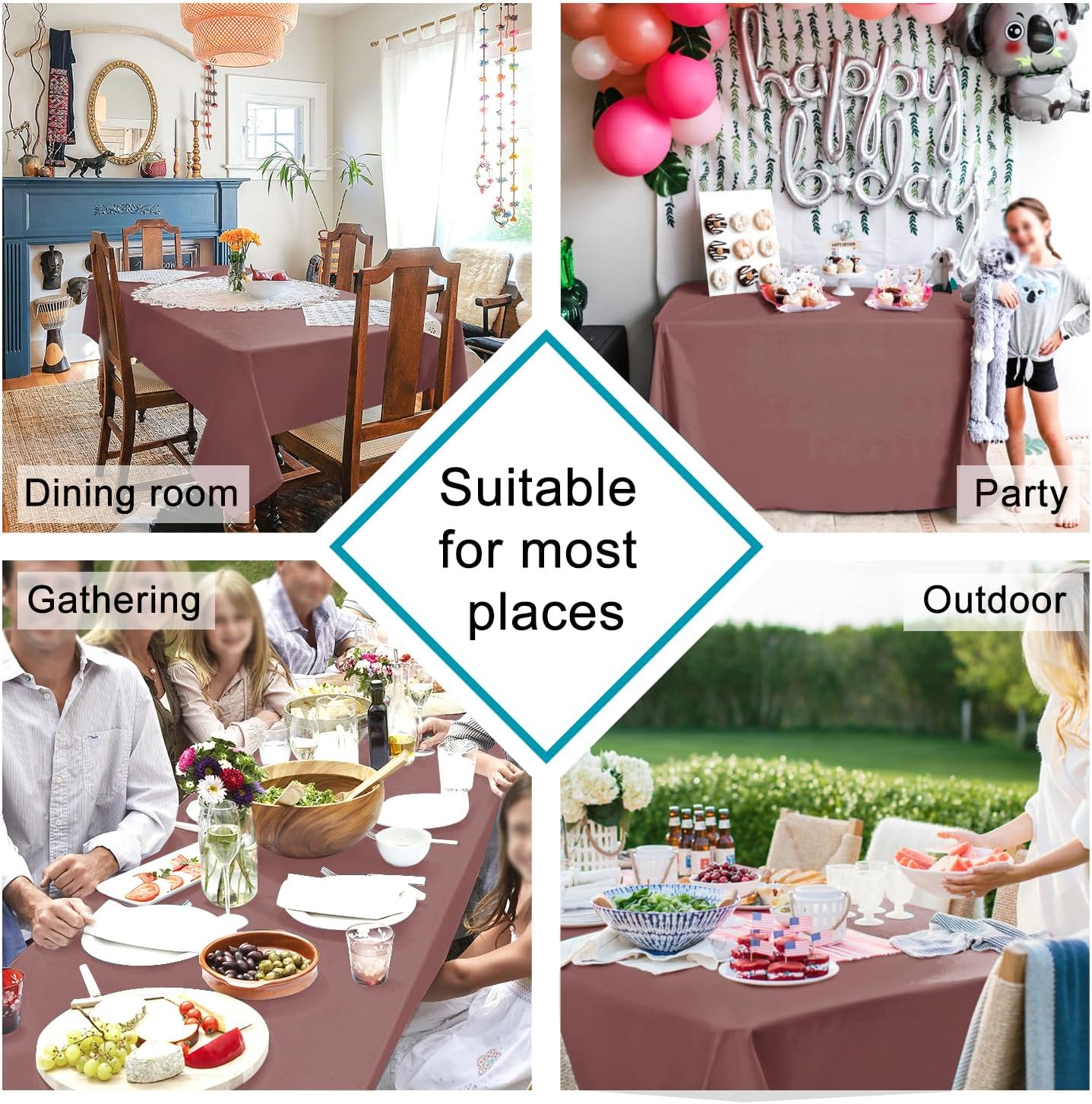 Hiasan Dusty Rose Tablecloth for Rectangle Tables - Waterproof Washable Polyester Fabric Table Cloth for Buffect Dining Birthday Party Wedding, 54 x 120 Inch