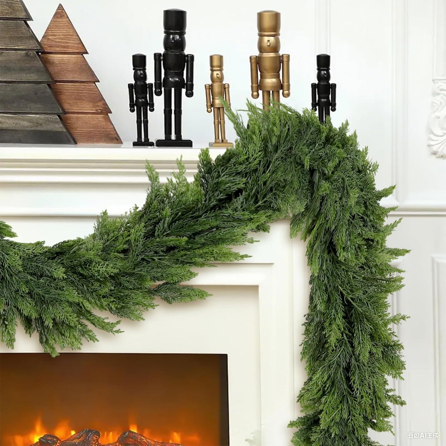 2PCS Christmas Cedar Garland 9Ft Artificial Realistic Soft and Thickness Green Faux Cedar Pine Garlands, Holiday Xmas Decoration Stairs Wall Mantle Door Indoor Outdoor(2pcs, 9ft)