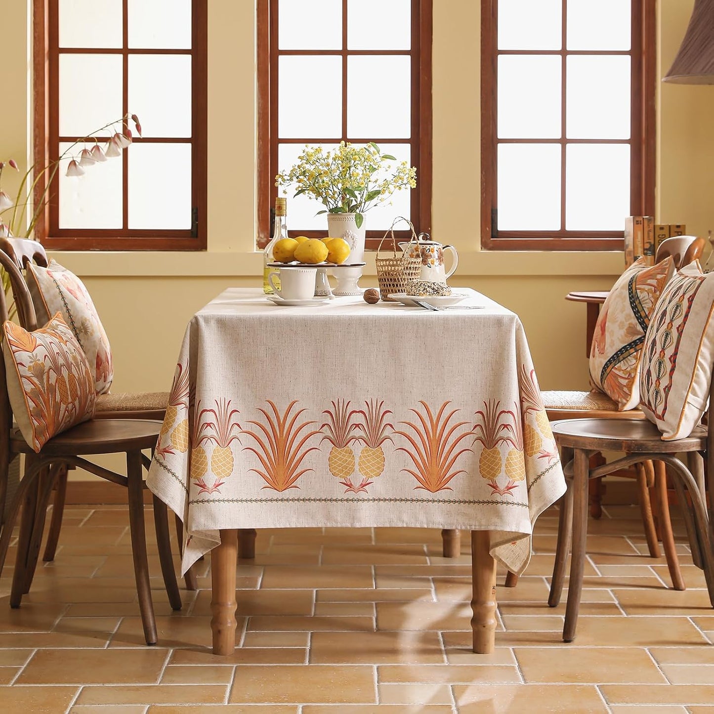patdrea Designer Linen Tablecloth for Rectangle Table,Pineapple Pattern Colorful Tropical Style Tablecloths,Table Cover Cloth Decor for Kitchen Dining Christmas,Thanksgiving,55"x87"-Pineapple B