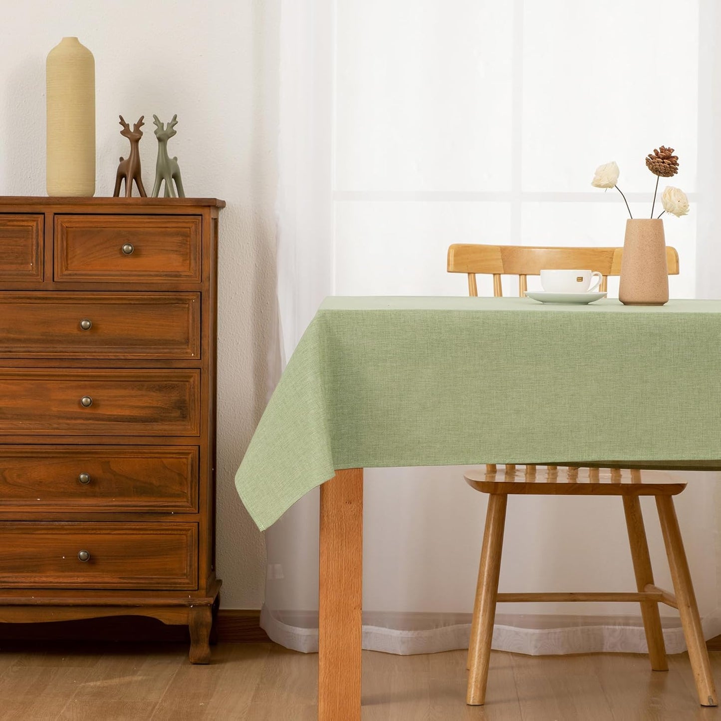 Hiasan 2 Pack Faux Linen Rectangle Tablecloth - Wrinkle and Stain Resistant Washable Table Cloth for Kitchen Dining Room Holiday Table Cover for Party Dinner, Green, 90 x 156 Inch