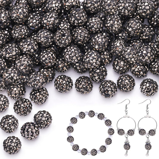 150 pcs 10mm Rhinestone Beads for Jewelry Making, Hematite Shiny Round Shamballa Disco Beads Bulk, Sparkle Crystal Clay Christmas for Bracelet Baseball Necklace Earring Crafting and DIY