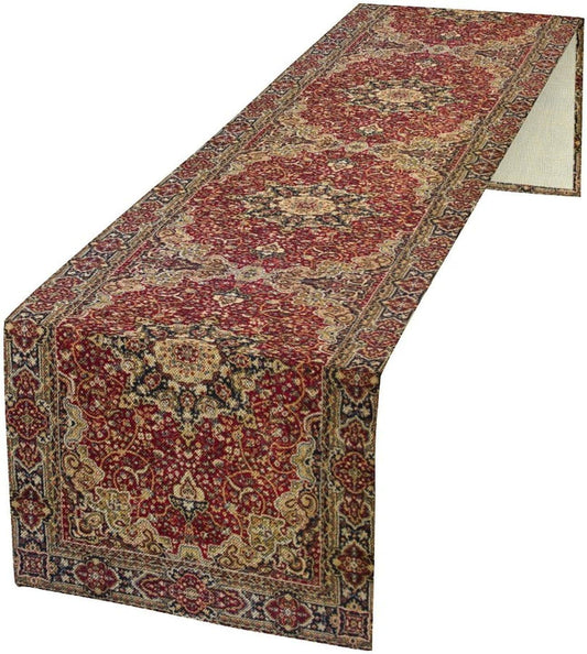 Vintage Boho Floral Table Runner, Rustic Country Farmhouse Red Gold Bohemia Flower Pattern for Home Kitchen Table Decor Dining Coffee Room Party Decor 13x90in