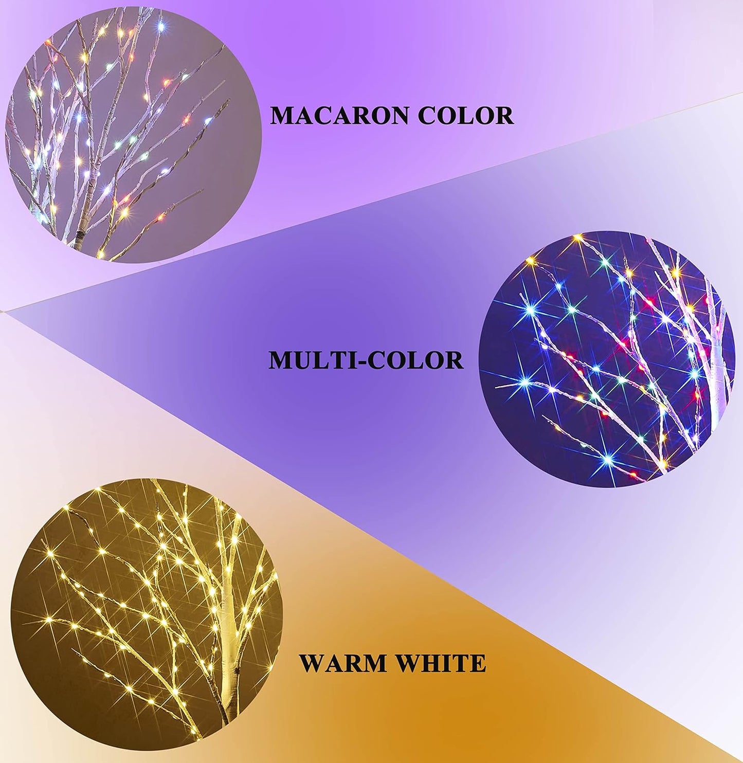 Hairui Lighted Birch Branches Battery Operated 70L 18IN Warm White and Multi Color Fairy Lights 8 Function for Halloween Home Christmas Decor