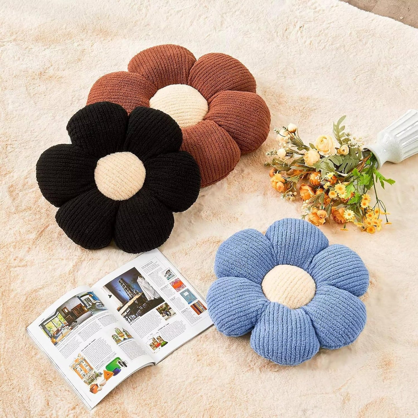 Flower Throw Pillow, Soft Blue 17.7" Shaped Floor Pillow for Home Decor, Cute Aesthetic Plush Decorative Pillows for Bed, Sofa, Couch