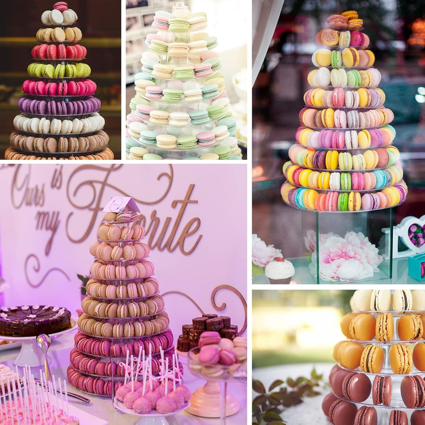 Macaron Tower Stand 10 Tier 4" - 13" Transparent Plastic Round Tower Display Stand Cupcake Cake Holder Rack Platter to Hold 230 Macarons for Wedding Birthday Party Decor