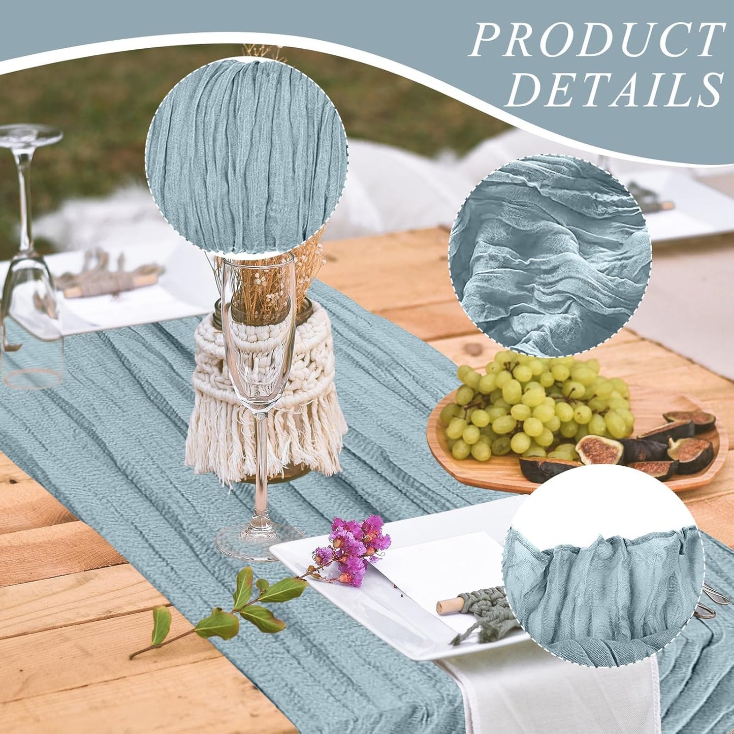 6 Pack Cheesecloth Table Runner 10Ft Christmas Gauze Boho Table Runners for Wedding Decor Bridal Shower Decorations Baby Shower Party(35" x 120")