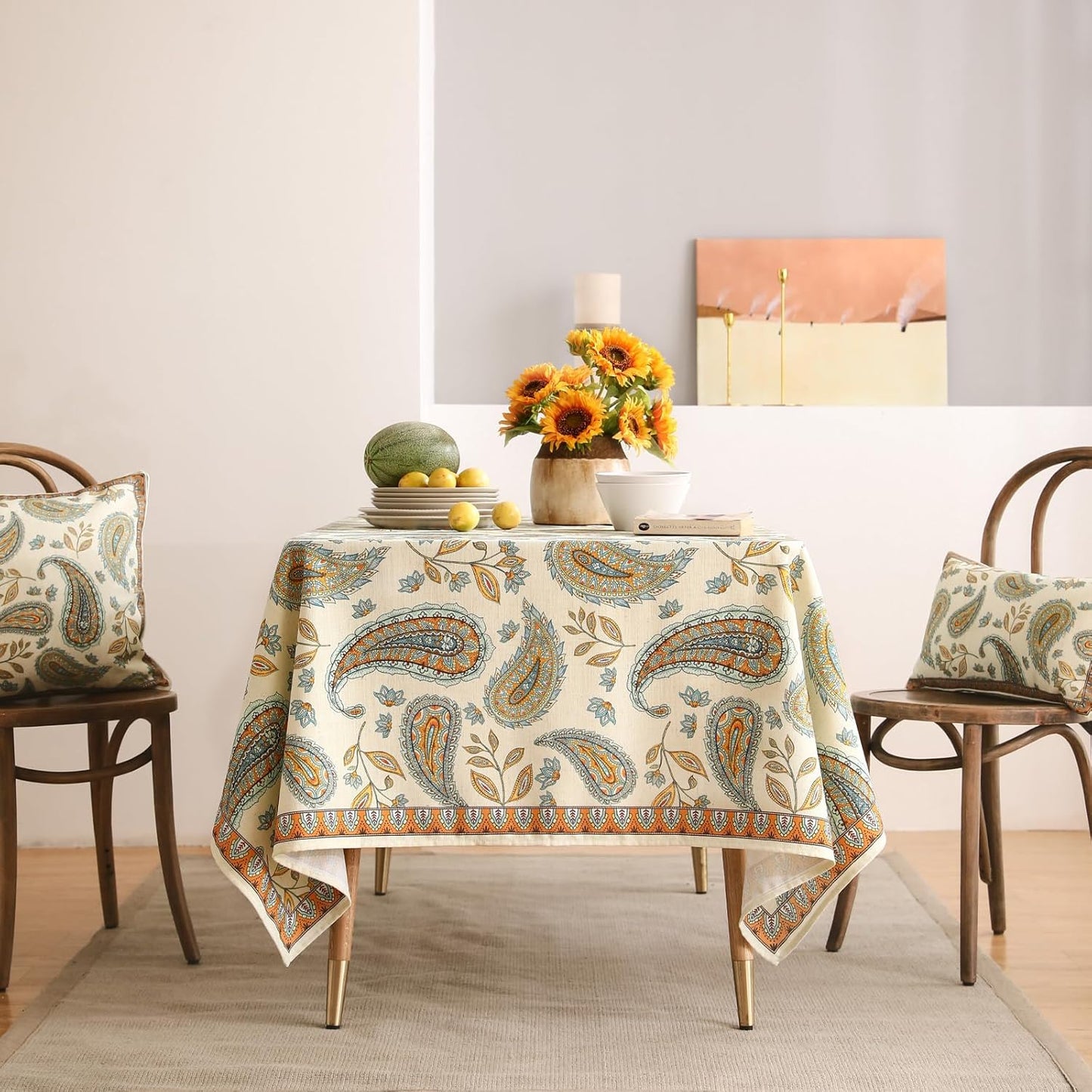 patdrea Designer Vintage French Long Rectangle Table Cloth,Italian Floral Wrinkle Free Farmhouse Tablecloth,Decor Table Cover for Kitchen Dining,Christmas,Tea Party,Thanksgiving,63"x87"-Lysaniya
