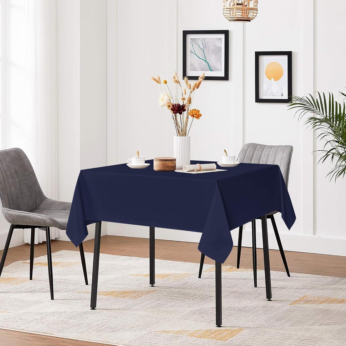 sancua Square Tablecloths 70x70 Inch, 2 Pack - Navy Blue Fabric Table Cloth for Square or Round Tables, Washable Polyester Table Cover for Outdoor Party, Birthday, Decorative Display Tables