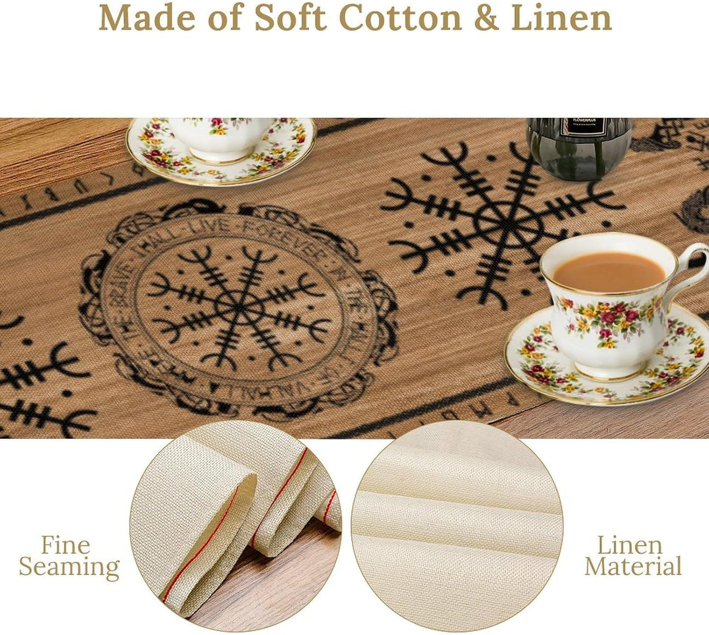 Viking Tree of Life Table Runner, Wooden Printed Eagle Dragon Boat Rudder Seasonal Kitchen Dining Table Decoration for Home Party 13x120 Inch