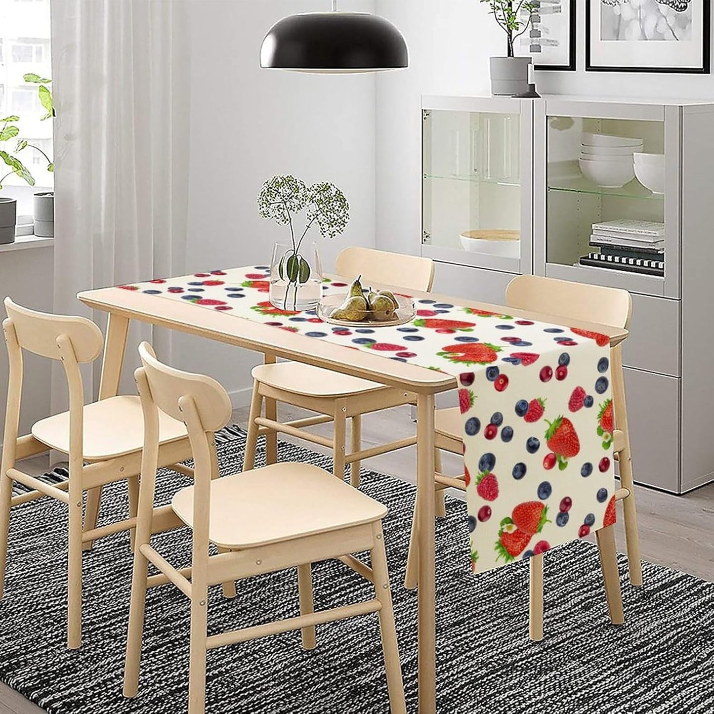 Strawberry Table Runner Spring Summer Fruit Wild Berry Forest Garden Dinner Runner for Farmhouse Party Holiday Home Kitchen Dining Table Decor 13x108
