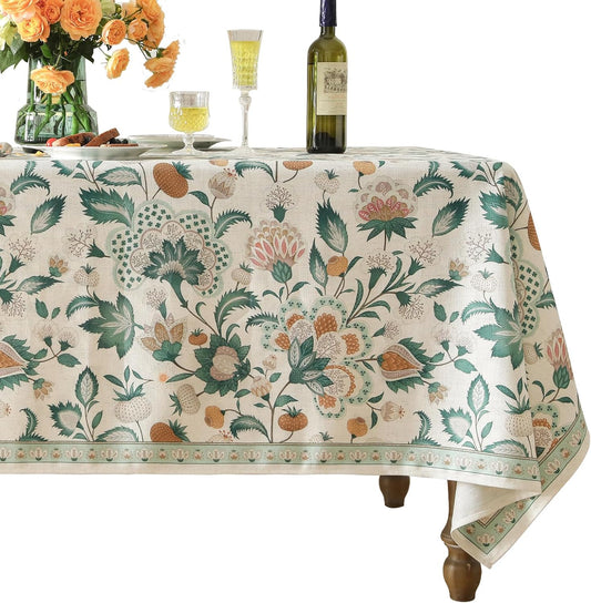 patdrea Designer Linen Green Small Cloth for Rectangle Table,Vintage Italian Floral Country Linen Tablecloth,Decor Cover for Kitchen Dining,Christmas,Thanksgiving,Tea Party,55"x71"-Tree Life