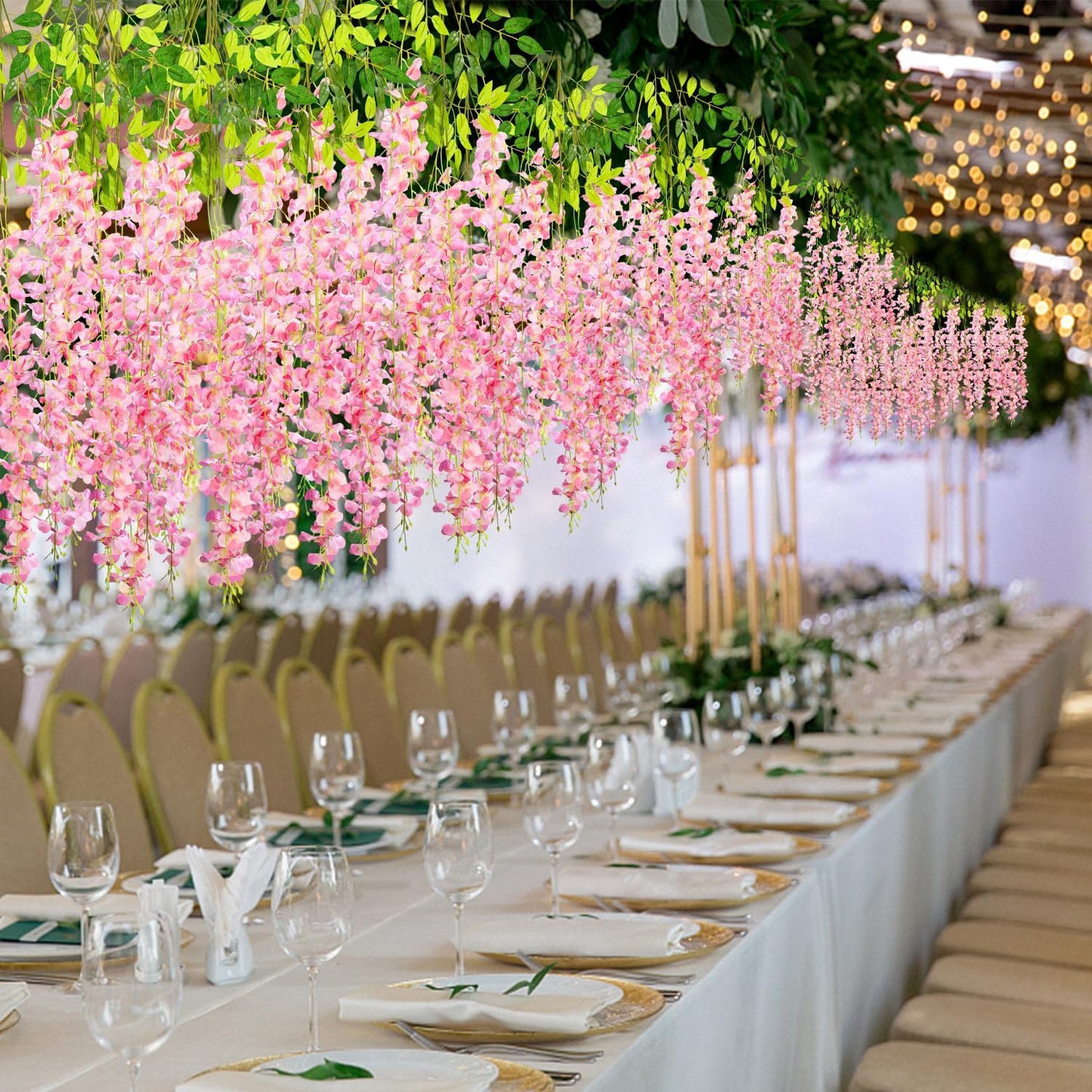 Wisteria Hanging Flowers,Fake Hanging Flowers,Wisteria artificiales Garland for Home Wedding Arch Floral Party Garden Ceremony Outdoor Decor,3.6 feet Long(25,Pink)