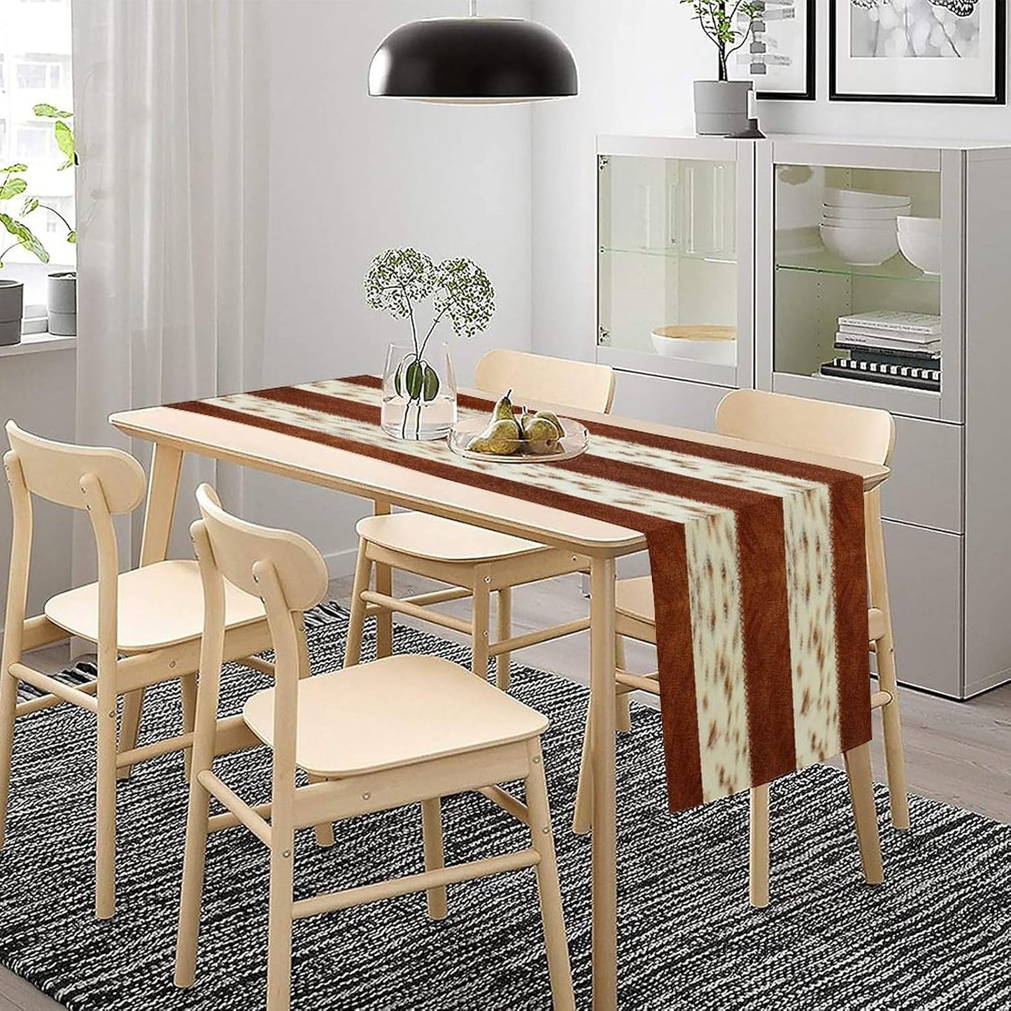 Cow Patchwork Print Table Runner, Brown Country Farm Animal Fur Skin Farm Safari Wildlife Pattern Table Runner for Dinner Dinning Home Kitchen Living Room Party Holidays Setting, 13x60 Inch
