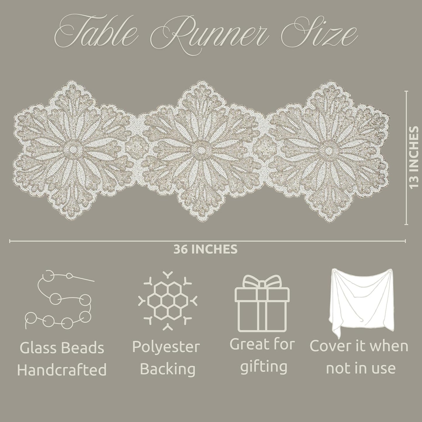 Beaded Table Runner - Elegant & Versatile Dining & Kitchen Linen for Home Decor, Weddings, Parties, Special Occasions, Modern Table Decoration & Luxury Festive Accessory (Ivory) - CLEENTABLE