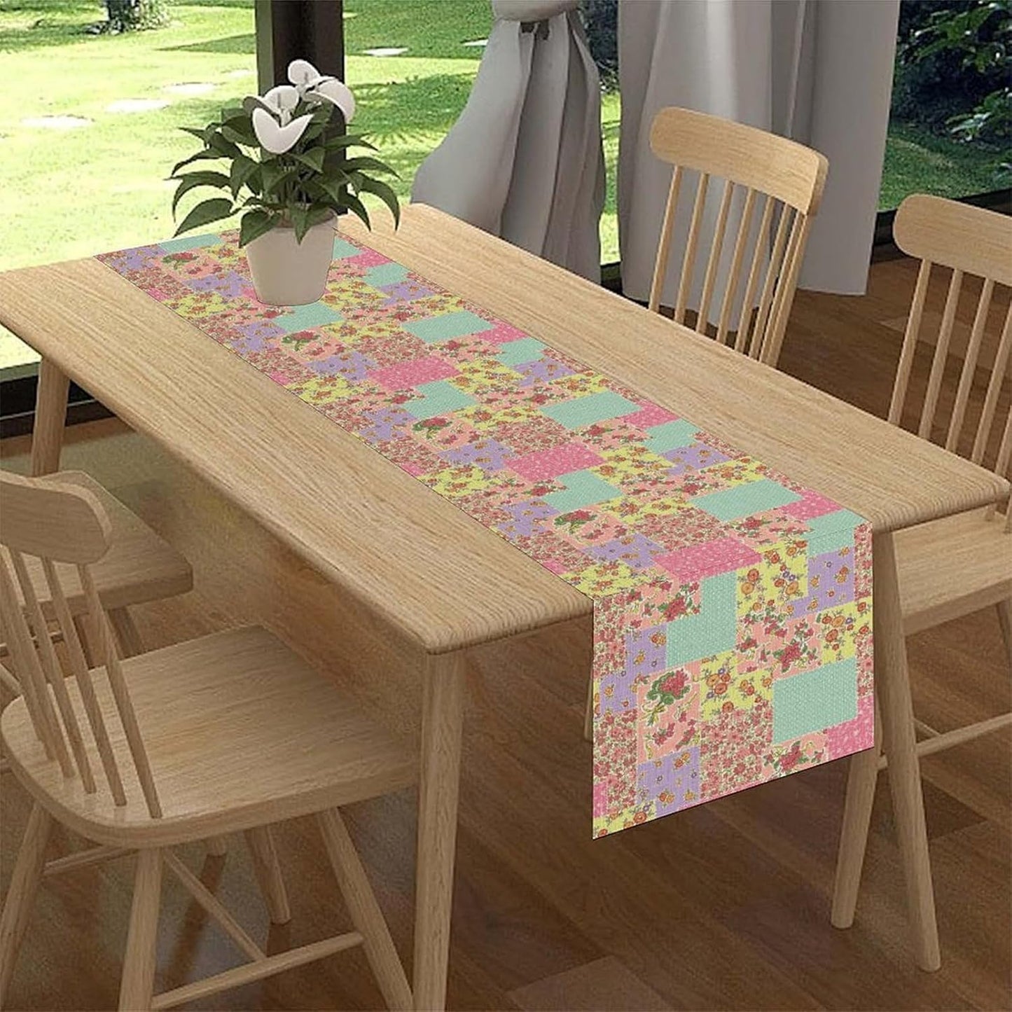 Boho Patchwork Table Runner, Vintage Farmhouse Colorful Wildflowers Bohemian Paisley Flower Table Center Decor for Home Kitchen Dining Patio Holiday Party Indoor Table Decorations, 13"x108" Inch